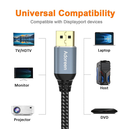 4K Displayport Cable 1.5 Feet/2 Pack, Braided DP to DP 1.2 Cord(From 1.5 to 50Ft) 4K@60Hz 2K@165Hz@144Hz 1080P Display Port for PC TV Gaming Monitor with 5 Ties(0.46M) -NOT HDMI