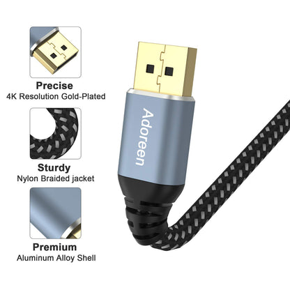 4K Displayport Cable 1.5 Feet/2 Pack, Braided DP to DP 1.2 Cord(From 1.5 to 50Ft) 4K@60Hz 2K@165Hz@144Hz 1080P Display Port for PC TV Gaming Monitor with 5 Ties(0.46M) -NOT HDMI