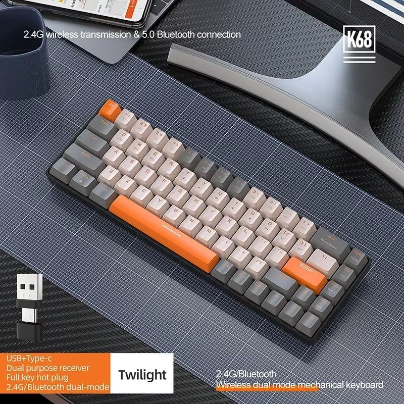 K68 2.4G/BT5.0 Wireless Gaming Mechanical Keyboard 68 Keys Hotswap Mini Gaming Mechanical Keyboard PBT Keycaps