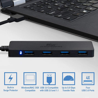 USB Hub 4 Port USB 3.0 Data Hub for Mobile SSD, Macbook, Mac Pro/ Mini, Imac, Chromebook, Surface Pro, USB Flash Drives, Notebook PC, XPS, and More [Ultra Slim]