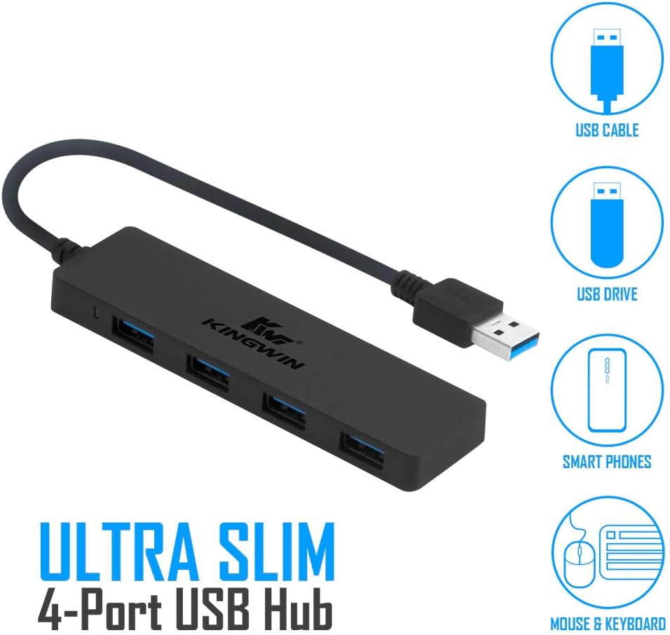 USB Hub 4 Port USB 3.0 Data Hub for Mobile SSD, Macbook, Mac Pro/ Mini, Imac, Chromebook, Surface Pro, USB Flash Drives, Notebook PC, XPS, and More [Ultra Slim]